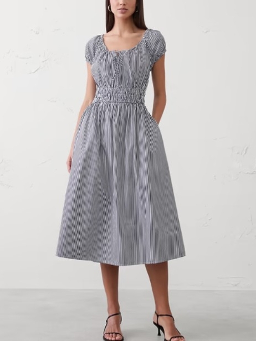 Banana Republic Poplin Gathered-Neck Midi Dress